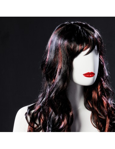 PARRUCCA DONNA LUNGA MOSSA NERA + MECHES ROSSO RAM E