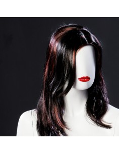 PARRUCCA DONNA NERO C/MECHES ROSSE