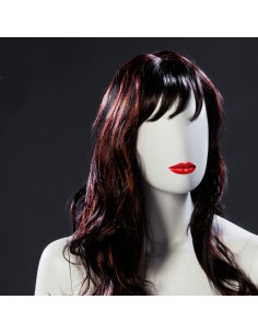 PARRUCCA DONNA LUNGA LISCIA SCALATA NERA +MECHES R OSSE