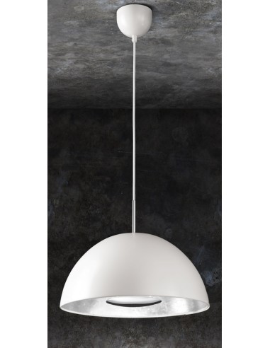 SOSPENSIONE IN METALLO BIANCO CON DECORO FOGLIA AR GENTO 40cm