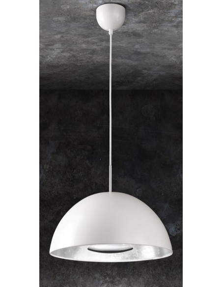 SOSPENSIONE IN METALLO BIANCO CON DECORO FOGLIA AR GENTO 40cm