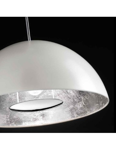 SOSPENSIONE IN METALLO BIANCO CON DECORO FOGLIA AR GENTO 40cm