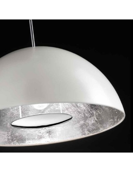 SOSPENSIONE IN METALLO BIANCO CON DECORO FOGLIA AR GENTO 40cm