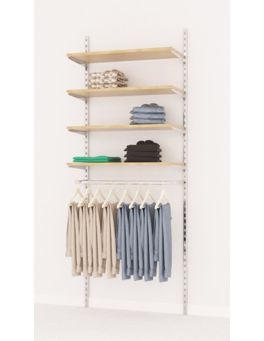 KIT ARREDAMENTO 2 MONTANTI CON 4 RIPIANI  ACERO E 1 APPENDERIA CROMATA