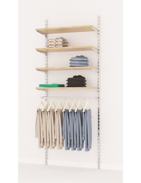 KIT ARREDAMENTO 2 MONTANTI CON 4 RIPIANI  ACERO E 1 APPENDERIA CROMATA