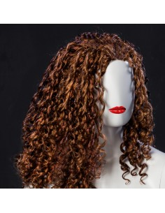 PARRUCCA UNISEX LUNGA RICCIA AFRO CASTANO MECHES ROSSE