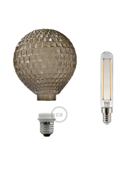 LAMPADINA DECORATIVA COMPONIBILE LED G125 CON VETRO FUMè MARTELLATO 5W E27 DIMM. 2700K