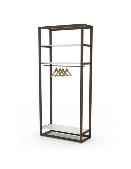 ARREDO AUTOPORTANTE CON APPENDERIA E RIPIANI GRIGIO MICACEO E BIANCO