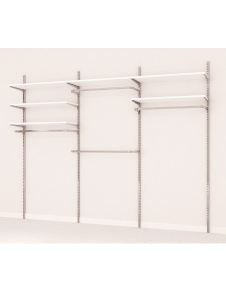 KIT ARREDAMENTO DA 3 M 6 RIPIANI 4 APPEDERIE FINITURA CROMATO-BIANCO