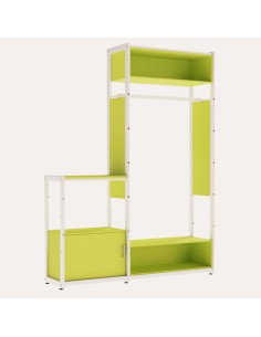 ARREDO AUTOPORTANTE BIFACCIALE PERSONALIZZATO METALLO BIANCO OPACO- LEGNO VERDE LIME