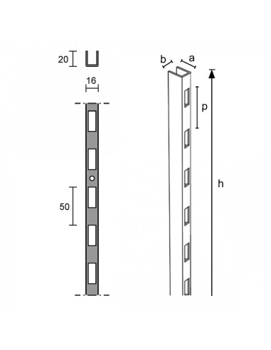 MONTANTE PROFILO FORO 8X28 mm PASSO 50 mm DA 240cm