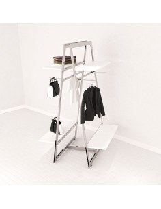 KIT ARREDO AUTOPORTANTE BIFACCIALE GONDOLA MONET COMPLETA DI 4 RIPIANI DA 120 cm  4 APPENDERIE FRON