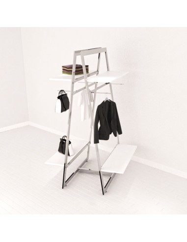 KIT ARREDO AUTOPORTANTE BIFACCIALE GONDOLA MONET COMPLETA DI 4 RIPIANI DA 120 cm  4 APPENDERIE FRON