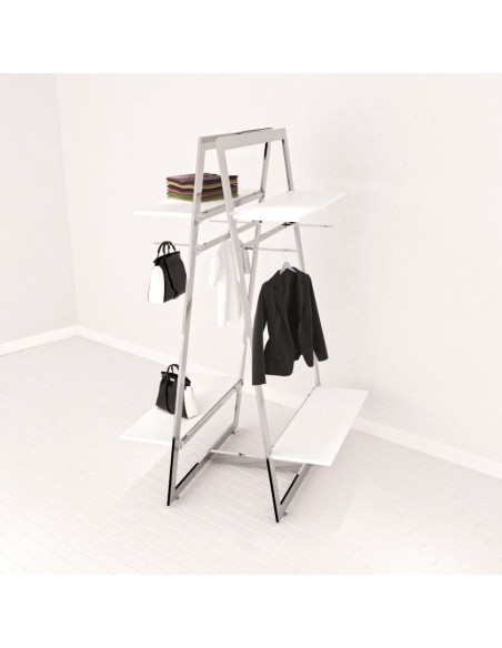 KIT ARREDO AUTOPORTANTE BIFACCIALE GONDOLA MONET COMPLETA DI 4 RIPIANI DA 120 cm  4 APPENDERIE FRON