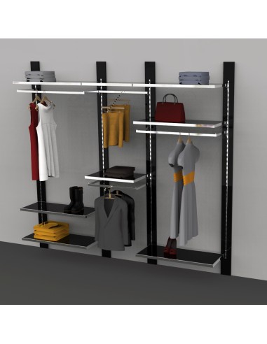 KIT ARREDAMENTO MONTANTE NERO LACCATO 278x240 cm ON RIPIANI E APPENDERIA