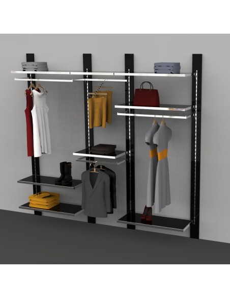 KIT ARREDAMENTO MONTANTE NERO LACCATO 278x240 cm ON RIPIANI E APPENDERIA