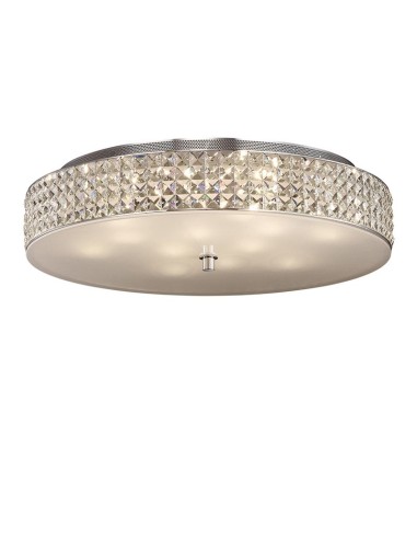 ROMA LAMPADA A PLAFONE CON INSERTI IN CRISTALLO E DETTAGLI IN METALLO CROMATO