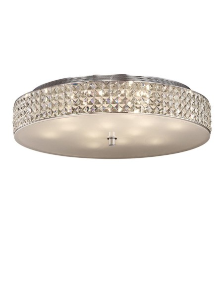 ROMA LAMPADA A PLAFONE CON INSERTI IN CRISTALLO E DETTAGLI IN METALLO CROMATO