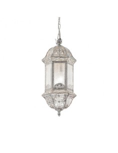 MARRAKECH LAMPADA SOSPENSIONE 2xE27 MONTATURA E DIFFUSORE IN METALLO TRAFORATO EFFETTO ARGENTO