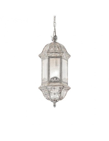 MARRAKECH LAMPADA SOSPENSIONE 2xE27 MONTATURA E DIFFUSORE IN METALLO TRAFORATO EFFETTO ARGENTO