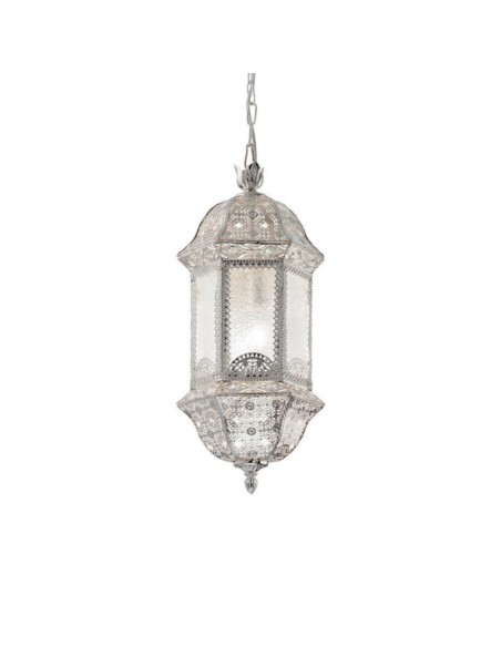 MARRAKECH LAMPADA SOSPENSIONE 2xE27 MONTATURA E DIFFUSORE IN METALLO TRAFORATO EFFETTO ARGENTO