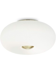 ARIZONA LAMPADA A PLAFONE diam. 40 cm CON DIFFUSOR IN VETRO RIGATO E SABBIATO FINITURE IN OTTONE