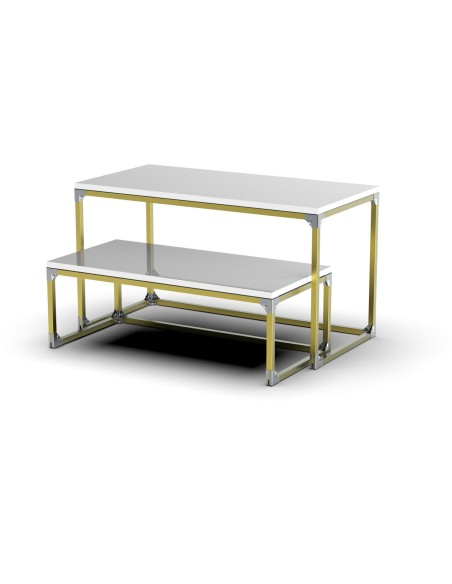 STRUTTURA BANCO TAVOLO TUBO QUADRATO CON GIUNTI CROMATI