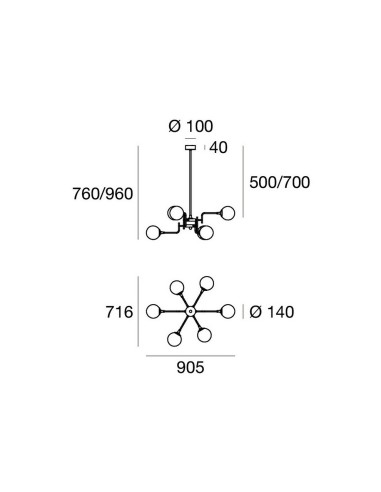 LAMPADA A SOSPENSIONE STILNOVO GALASSIA 6 SORGENTI ORO / BIANCO