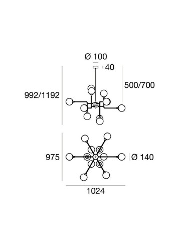 LAMPADA A SOSPENSIONE STILNOVO GALASSIA 12 SORGEN. ORO / BIANCO