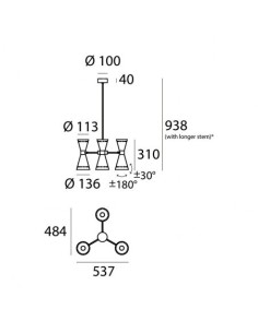 LAMPADA A SOSPENSIONE STILNOVO MEGAFONO 3x2 ORO / AVORIO 2
