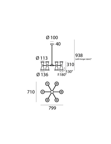LAMPADA A SOSPENSIONE STILNOVO MEGAFONO 6x2 ORO / NERO