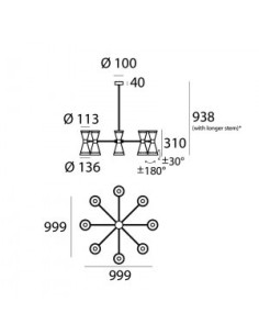 LAMPADA A SOSPENSIONE STILNOVO MEGAFONO 8x2 ORO / NERO 2