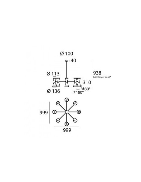 LAMPADA A SOSPENSIONE STILNOVO MEGAFONO 8x2 ORO / NERO