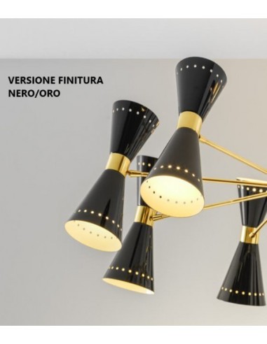 LAMPADA A SOSPENSIONE STILNOVO MEGAFONO 8x2 ORO / NERO