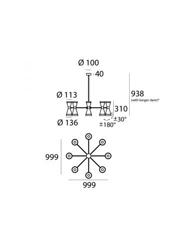 LAMPADA A SOSPENSIONE STILNOVO MEGAFONO 8x2 ORO / AVORIO