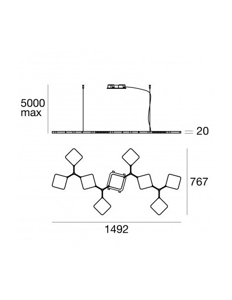 LAMPADA A SOSPENSIONE STILNOVO QUAD 9 MODULI MONO BIANCO