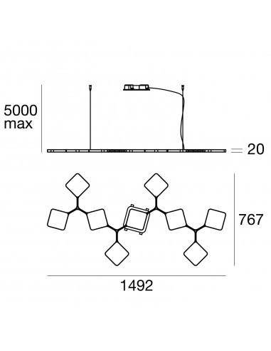 LAMPADA A SOSPENSIONE STILNOVO QUAD 9 MODULI MONO NERO