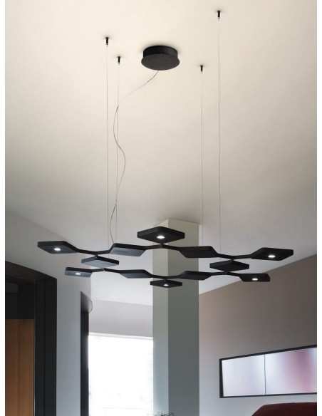 LAMPADA A SOSPENSIONE STILNOVO QUAD 12 MODULI BIS NERO