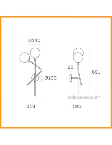 LAMPADA A PARETE STILNOVO GALASSIA 2 SOURCES SX ORO / BIANCO