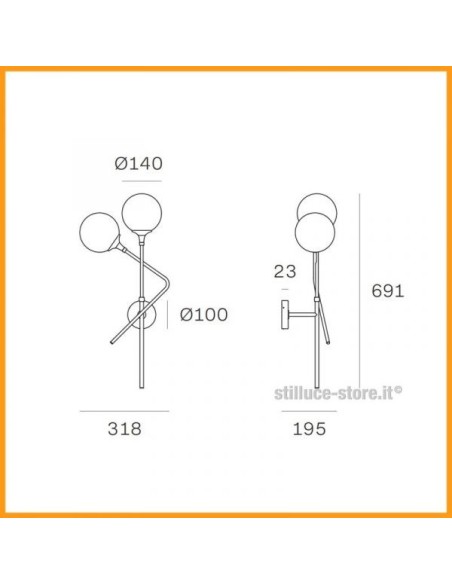 LAMPADA A PARETE STILNOVO GALASSIA 2 SOURCES SX ORO / BIANCO