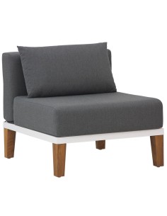 POLTRONA CON STRUTTURA IN ALLUMINIO E TEAK SEDUTA E SCHIENALE IMBOTTITI, TESSUTO IDRO