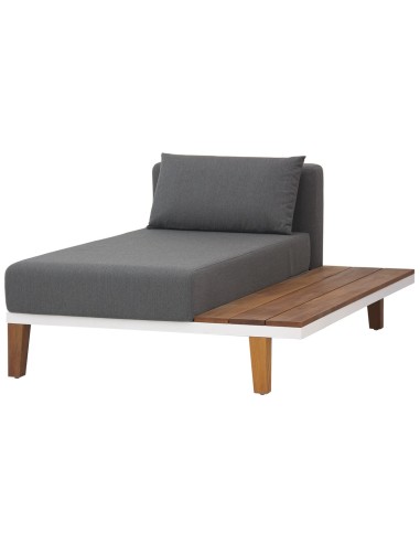 POLTRONA CON STRUTTURA IN ALLUMINIO E TEAK SEDUTA E SCHIENALE IMBOTTITI, TESSUTO IDRO