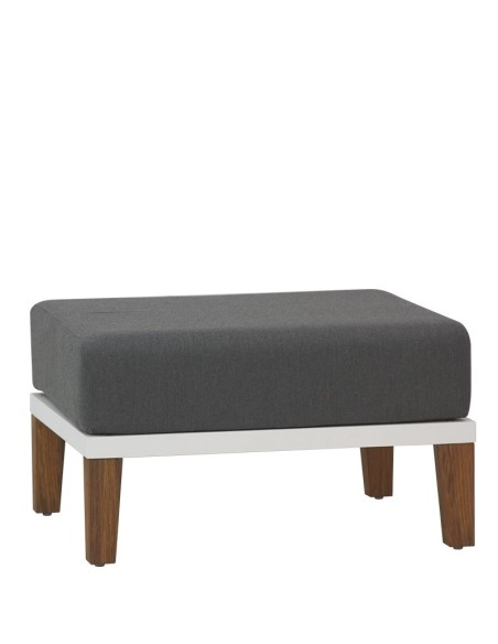 POUF CON STRUTTURA IN ALLUMINIO E TEAK SEDUTA E SCHIENALE IMBOTTITI, TESSUTO IDRO