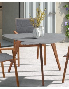 TAVOLO TRIANGOLARE IN TEAK CON PIANO IN CERAMICA