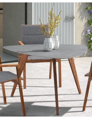 TAVOLO TRIANGOLARE IN TEAK CON PIANO IN CERAMICA