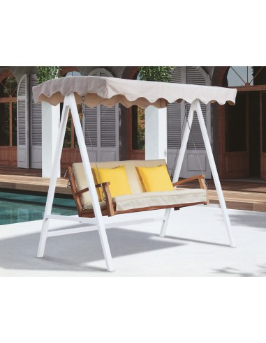 DONDOLO IN ALLUMINIO VERNICIATO, SCOCCA IN TEAK CUSCINI IN TESSUTO