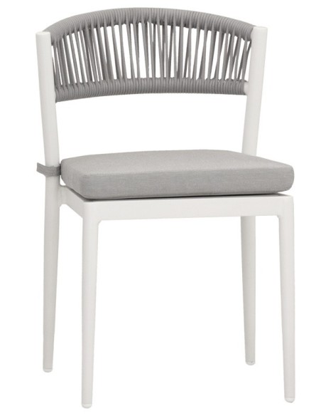 SEDIA IN ALLUMINIO VERNICIATO, SCHIENALE IN CORDA, CUSCINO IDROREPELLENTE